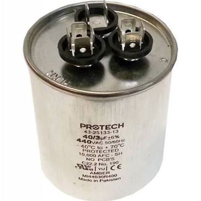 Picture of DUAL CAPAC 40/3 MFD 440V ROUND For Rheem-Ruud Part# 43-25133-13