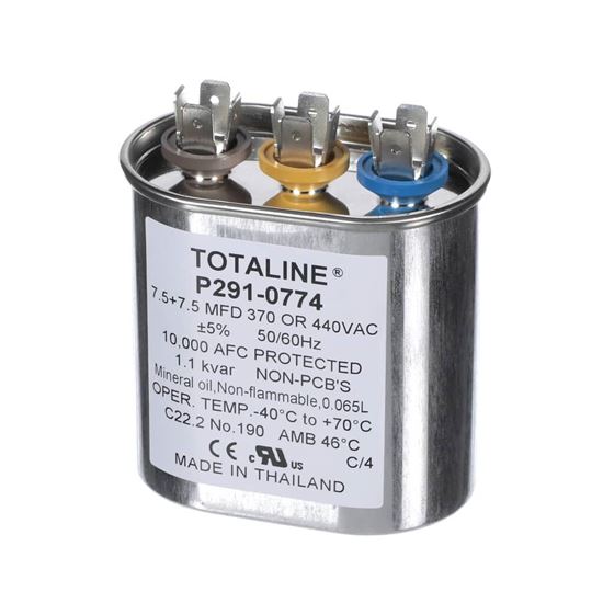 Picture of Carrier 7.5/7.5Mfd 440V Oval Capacitor Part# P291-0774