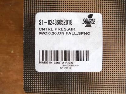 Picture of .20"WC SPNO Close On Fall # Sw For York Part# S1-024-36052-018