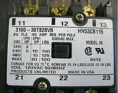 Picture of 3POLE 25AMP 115VOLT CONTACTOR For Carrier Part# HN53CB115