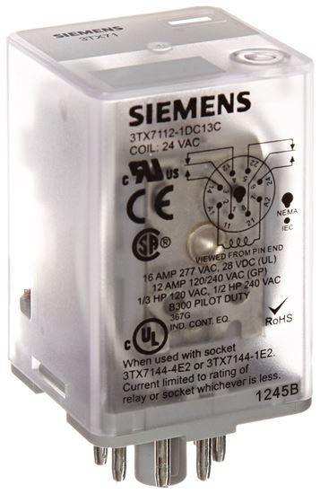 Picture of 24V Dpdt 16Amp Plug In Relay for Siemens Industrial Controls Part# 3TX7112-1DC13C