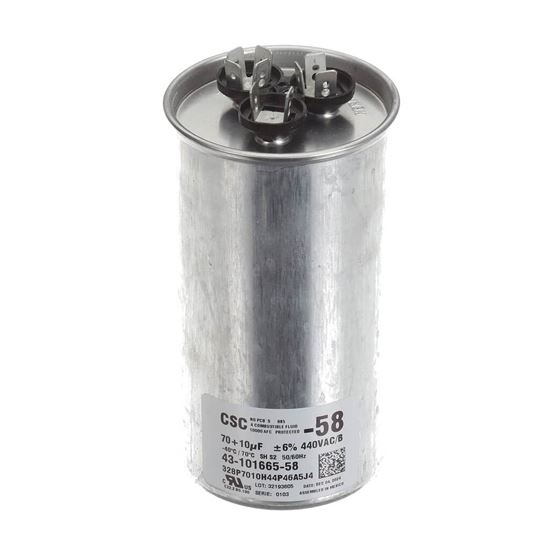 Picture of Rheem Capacitor - 70/10/440 Dual Round Part# 43-101665-58