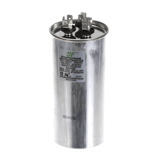 Picture of Trane Capacitor; 70+7.5Mfd 370/440V Round Run Capacitor Part# SFCAP70D75440R