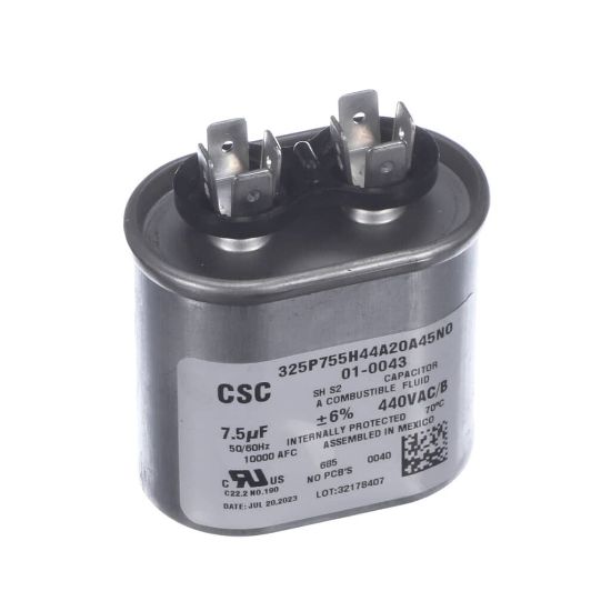 Picture of Nortek Run Cap, Oval, 440V, 7.5Uf Part# 01-0043