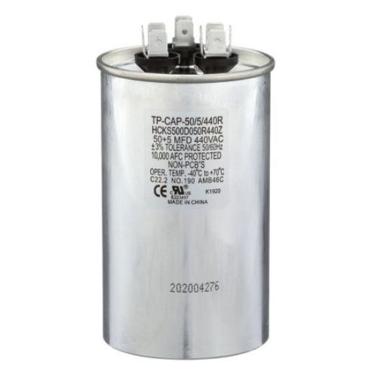 Picture of Tradepro 50+5 Mfd 440 Volt Round Run Capacitor Part# TP-CAP-50/5/440R