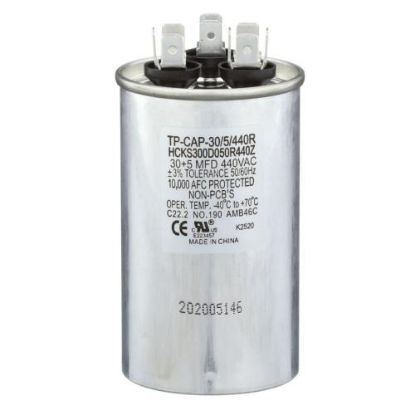 Picture of Tradepro 30+5 Mfd 440 Volt Round Run Capacitor Part# TP-CAP-30/5/440R