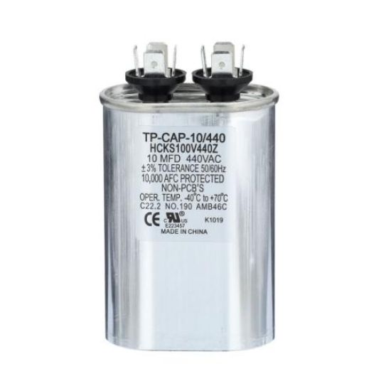 Picture of Tradepro 10 Mfd 440 Volt Oval Run Capacitor Part# TP-CAP-10/440