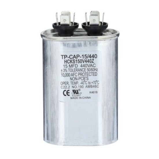 Picture of Tradepro 15 Mfd 440 Volt Oval Run Capacitor Part# TP-CAP-15/440