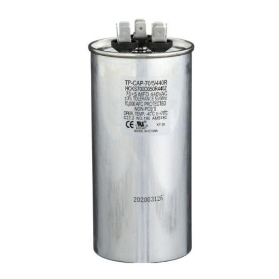 Picture of Tradepro 70+5 Mfd 440 Volt Round Run Capacitor Part# TP-CAP-70/5/440R