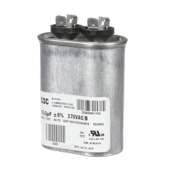 Picture of York Single Run Capacitor, 10Mfd,370v,flat Part# S1-02420046700