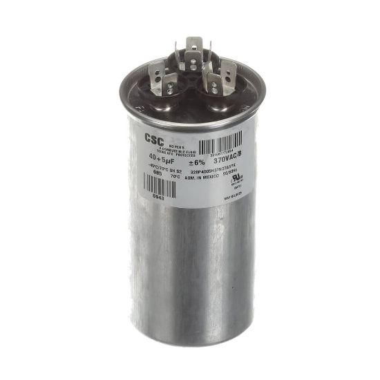 Picture of York Dual Run Capacitor, 40/5Mfd,370v,round Part# S1-02425893700