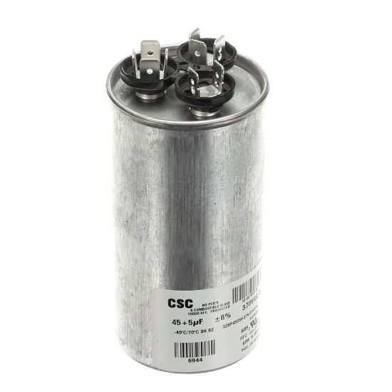 Picture of York Dual Run Capacitor, 45/5Mfd,370v,round Part# S1-02425895700